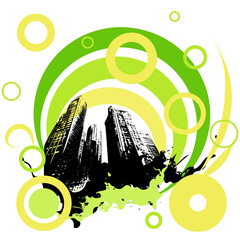 Frutiger Metro Graffiti &ndash; Urban Abstract Design with Circles and Cityscape