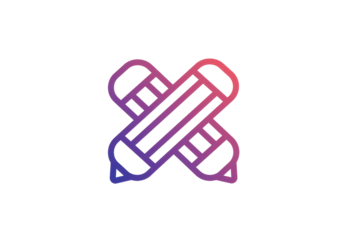 Isolated gradient icon with two pencils crossed, symbol for drawing and creativity process