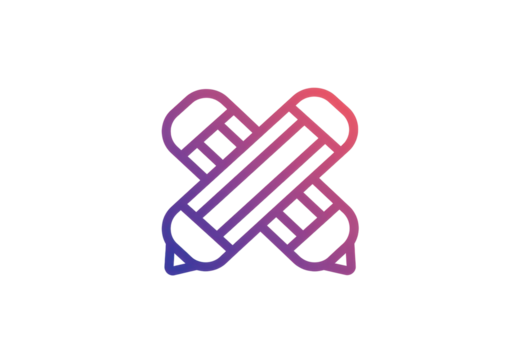 Isolated gradient icon with two pencils crossed, symbol for drawing and creativity process