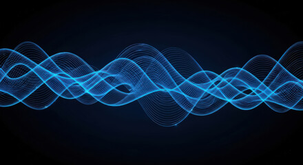 Abstract Blue Waveforms on Black Background A Dynamic and Modern Design Featuring Flowing Lines and Subtle Light Effects Creating a Sense of Movement