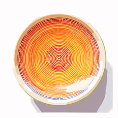 Vibrant orange and red concentric circles on a round plate.