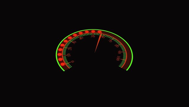Digital speedometer gauge animation with red green lights meter dial progress bar performance measurement. Animated speedometer gauge meter dial digital technology red green. - Powered by Adobe