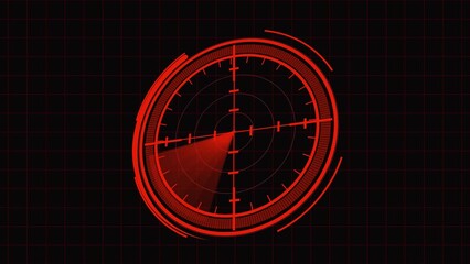 Animated red radar rotating scan hud interface targeting system digital display seamless loop 4k motion. Red rotating radar animation futuristic technology hud scan targeting system.