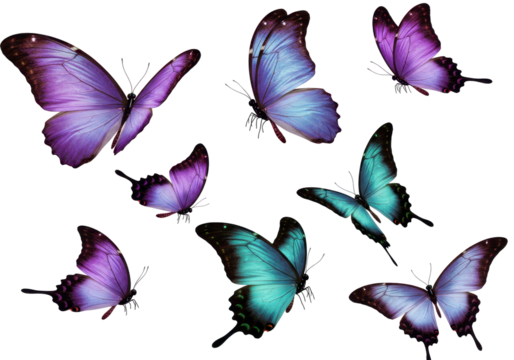 Isolated butterflies colorful set, beautiful flying insects with vibrant wings, nature wildlife