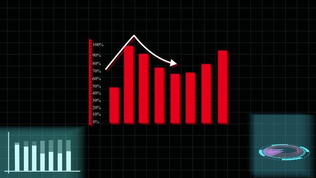 Financial data bar graph animation. Business growth success technology red modern futuristic digital marketing presentation stock footage 4k high resolution seamless loop.