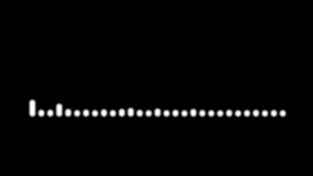 Horizontal audio spectrum visualizer motion graphic animation, rhythmic audio frequency sound waves, waveform sound overlay on transparent background with alpha channel