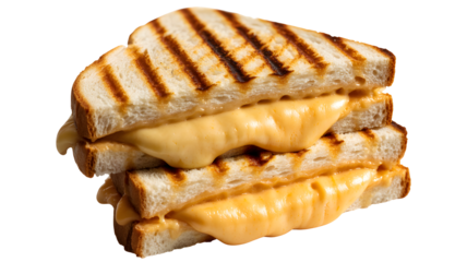 Deliciously melted cheese oozing from a stack of perfectly grilled bread slices isolated on transparent background