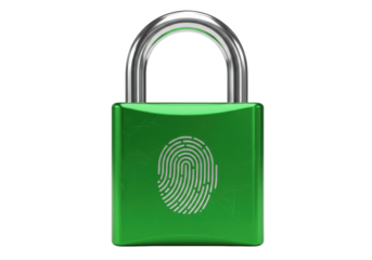 Isolated green fingerprint padlock depicts security and personal identity protection