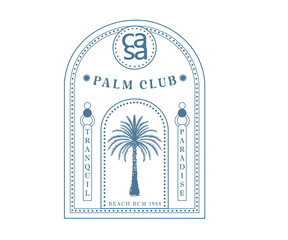 Casa palm vintage design, Summer palm resort artwork with typography, Luxury resort holidays design for t shirt, embroidery, graphic print 
