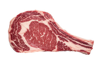 Isolated ribeye steak, an appetizing beef cut with fat marbling and rich flavor for grilling