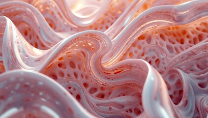 Curvas fluidas en un paisaje abstracto de texturas suaves y brillantes, evocando un mundo de sensaciones y detalles intrincados