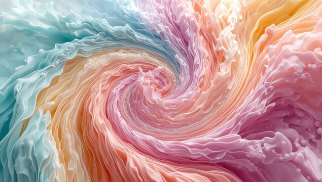 Colores suaves y texturas onduladas se entrelazan en un remolino vibrante, llenando el espacio con una energ&iacute;a tranquila y creativa en esta obra abstracta