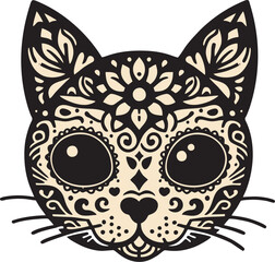 Dia de los Muertos Animal Calavera Design Cat Sugar Skull Vector Illustration