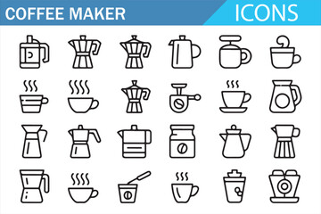 Coffee Maker Icon Set for Modern Kitchen Illustrations