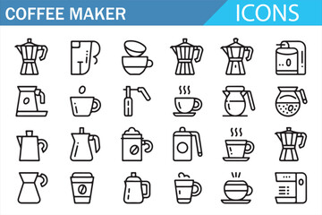 Collection of Coffee Maker Icons for Digital Design, Coffee Lovers, and Kitchen Illustrations