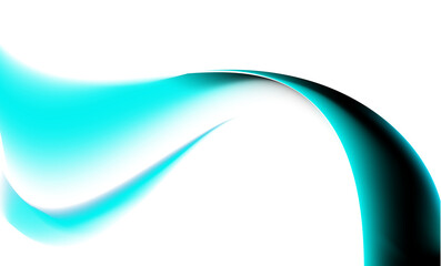 Abstract teal blue swirl flowing light against a dark black background
