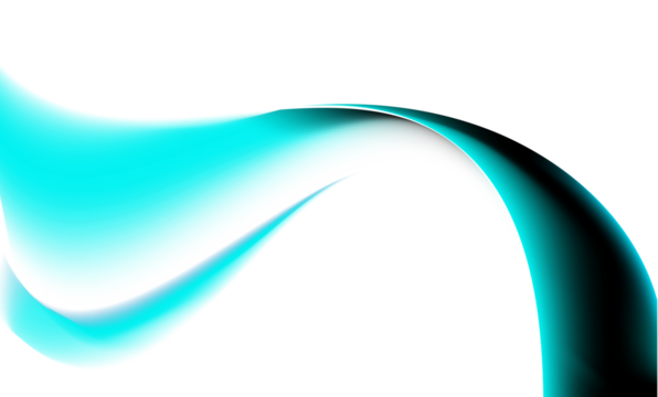 Abstract teal blue swirl flowing light against a dark black background
