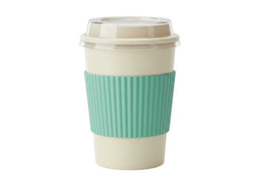 Isolated coffee cup with lid and silicone sleeve is ready for morning commute