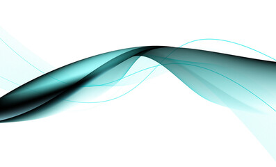 Abstract teal green wave flowing through dark space with digital particles