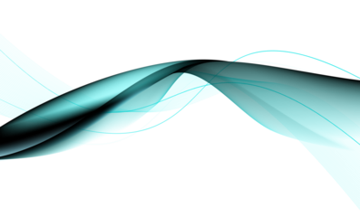 Abstract teal green wave flowing through dark space with digital particles