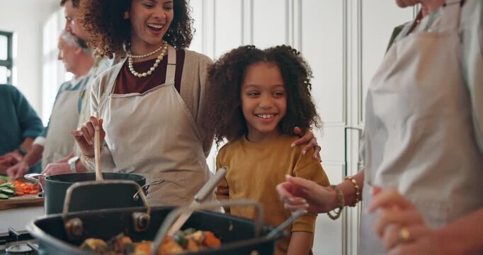 Cooking, high five or thanksgiving with boy and grandmother in kitchen of home together for celebration. Excited, motivation and success with family in apartment for holidays or social gathering