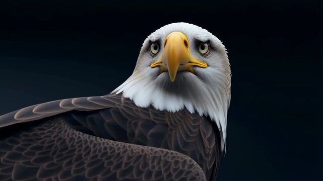 Bald eagle turning head to camera in slow motion