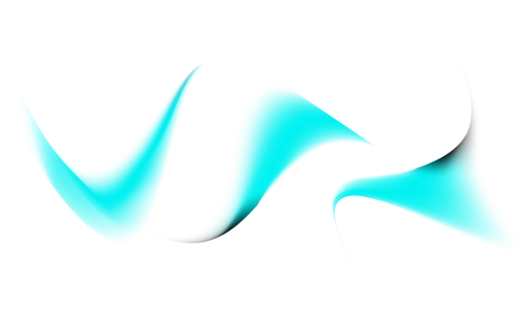 Abstract flowing neon turquoise light trails on a dark black background