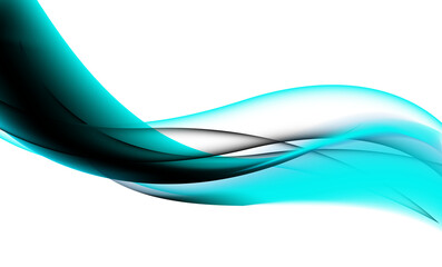 Abstract flowing turquoise wave against a dark black background with subtle light effects