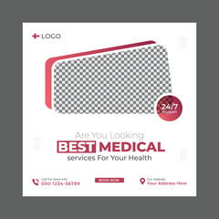 Medical services social media banner design. Healthcare promotion post layout for Clinics and Hospitals