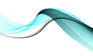 Abstract flowing wave of turquoise light particles on a black background