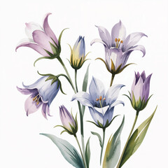 Fototapeta premium bluebells flowers watercolor drawing