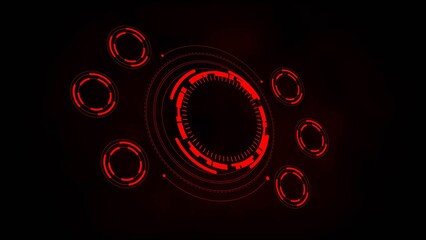 Red circular interface elements on a black background circle abstract