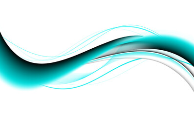 Abstract teal and white swirling light streaks on black background
