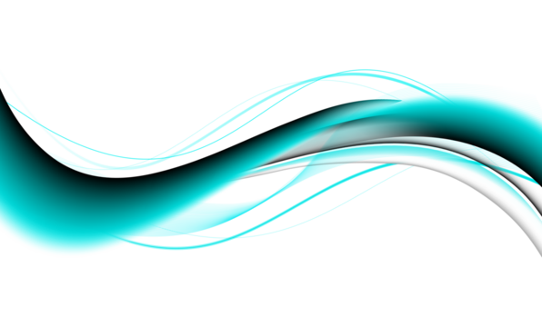 Abstract teal and white swirling light streaks on black background