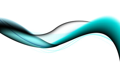 Abstract flowing turquoise and blue light trails on a dark background