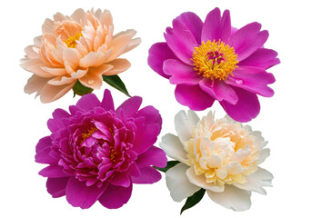 Isolated Peonies Displaying Different Colors with Summer Flowering in a Studio Setting
