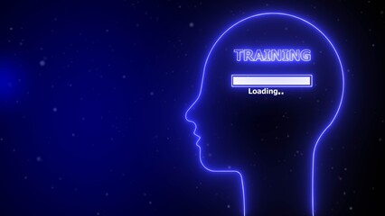 Blue neon outline of a human head with training loading bar inside image