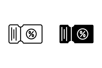 Two discount coupon icons, one in line style and one in solid style, isolated on white background. Perfect for websites and apps.