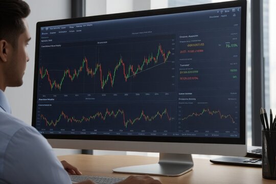 Person analysiert B&ouml;rsendaten und Finanzdiagramme am Computerbildschirm