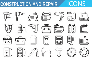Power Tools and Equipment Icons - Simple Line Art for Home and Industrial Repairs