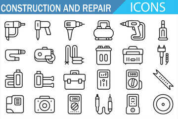 Construction and Repair Tools Icons Collection - Vector Symbols for Maintenance and Building