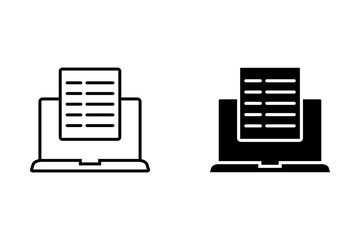 Collection of icons of different copywriting and blog styles. Lines, glyphs, and filled vector outlines and signs. Laptop with paper symbol, logo illustration. Vector graphics