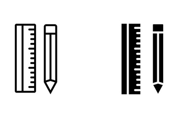 Ruler and pencil, linear style icon. Crossed ruler and pencil, measurement and drawing. Editable stroke width.