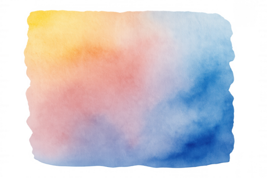Watercolor paper textured background with multicolored gradient blending orange, pink, lavender, and blue colors - Powered by Adobe