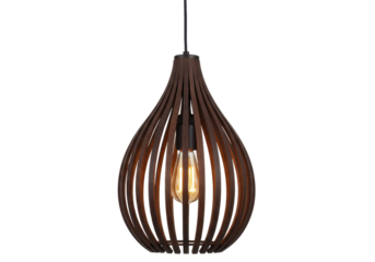 Isolated Wooden Pendant Light Fixture, Drop Shape, Edison Bulb, Minimalist Design, Modern Style