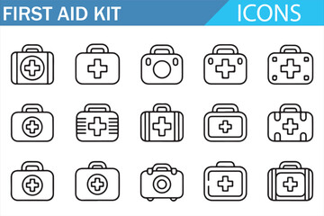 First Aid Kit Icons - Emergency Medical Box Symbols for Health Care Design
