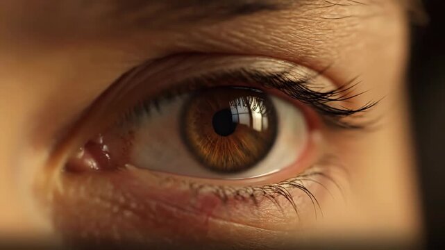 Macro shot of a beautiful hazel eye with long eyelashes closeup