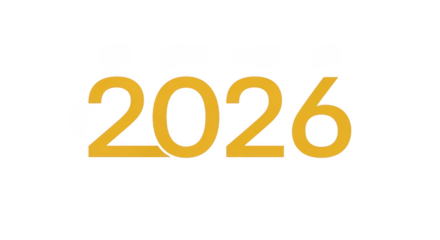 The number 2026 in a stylish, bold, golden font, isolated on a clean transparent background