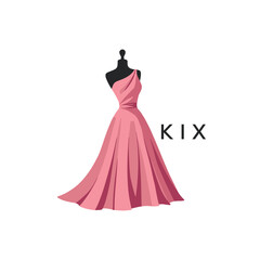 KIX Elegant Pink Dress Logo Design.  KIX Fashion Boutique and Clothing Brand Identity.  KIX Luxury Style Symbol.
