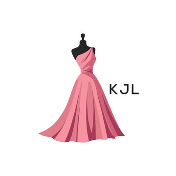 KJL Elegant Pink Dress Logo Design.  KJL Fashion Boutique and Clothing Brand Identity.  KJL Luxury Style Symbol.
